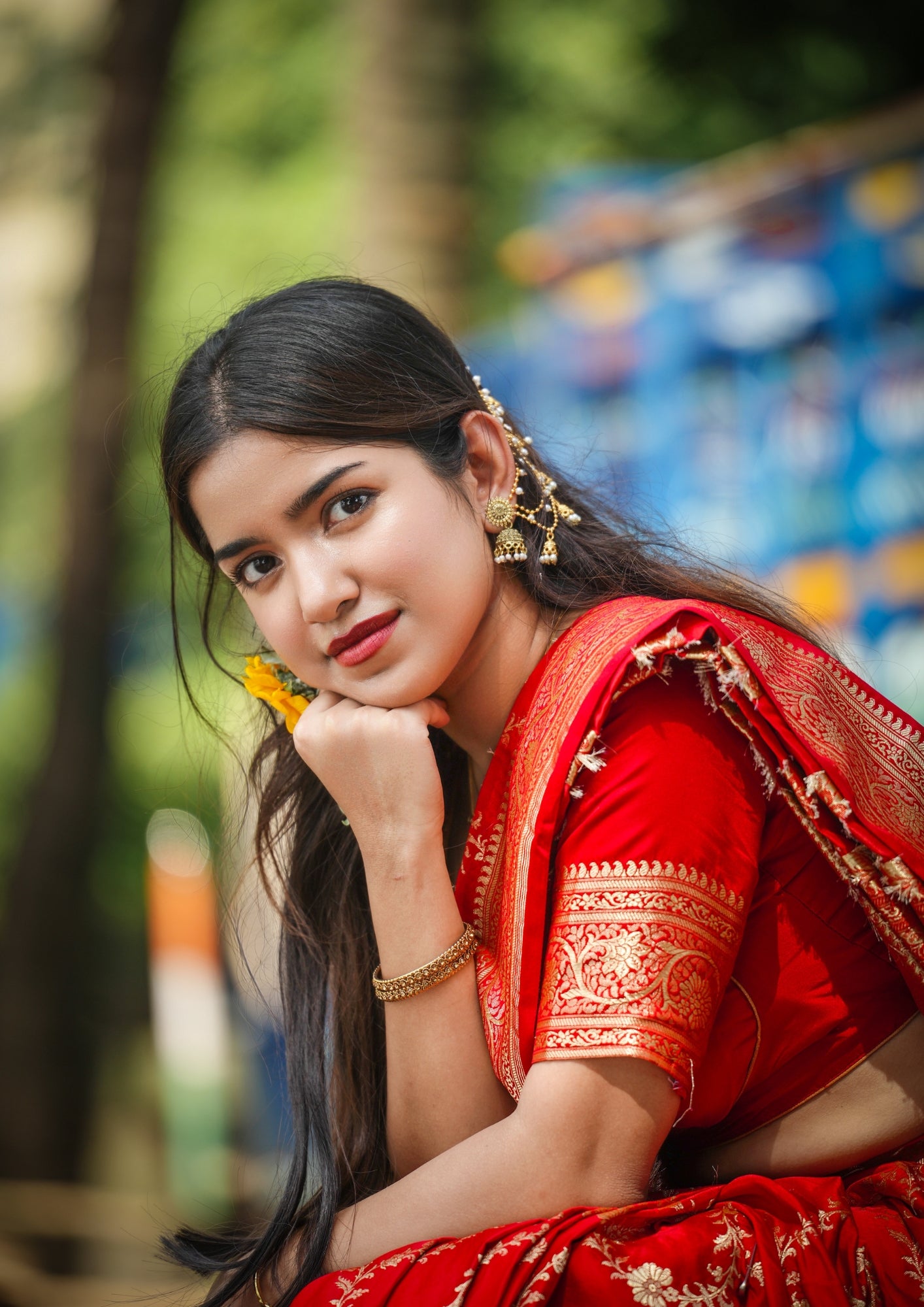 "Waah Banaras 065" Banarasi Satan Silk Saree With Golden Zari Floral Weaving & Rich Border