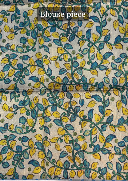 UTSAV BANARAS 403: Azure Blue Saree with Chunari Buti Weave &amp; Kalamkari Printed Pallu