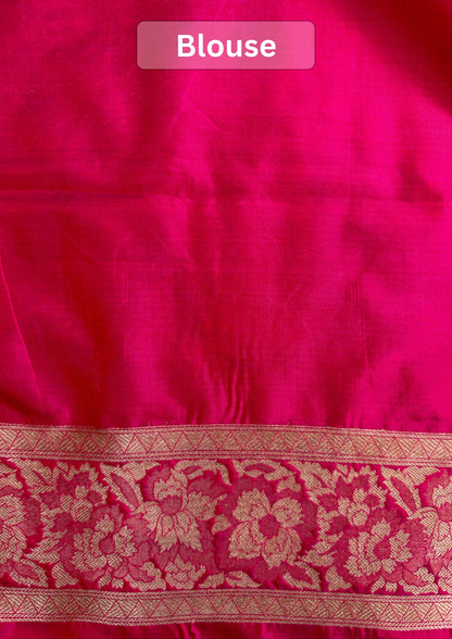 VIRASAT 426A: Pure Handloom Kadwa Katan Silk Saree Hot Pink | Silk Mark Certified | Celebrity Choice