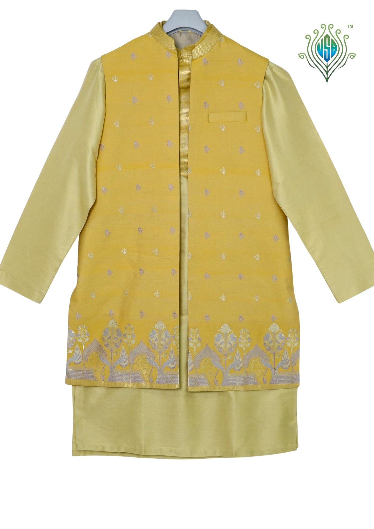 MJ 012F: Lemon Shade Banarasi Silk Kurta Payjama Jacket