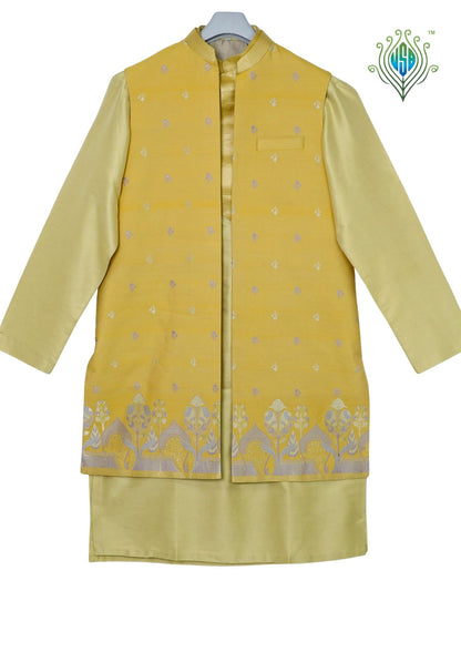 MJ 012F: Lemon Shade Banarasi Silk Kurta Payjama Jacket