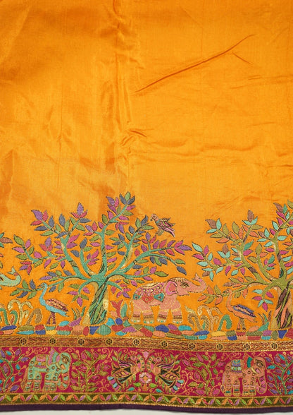 "Waah Banaras 069" Banarasi Mustard Yellow Meenakari Tussar Silk Saree