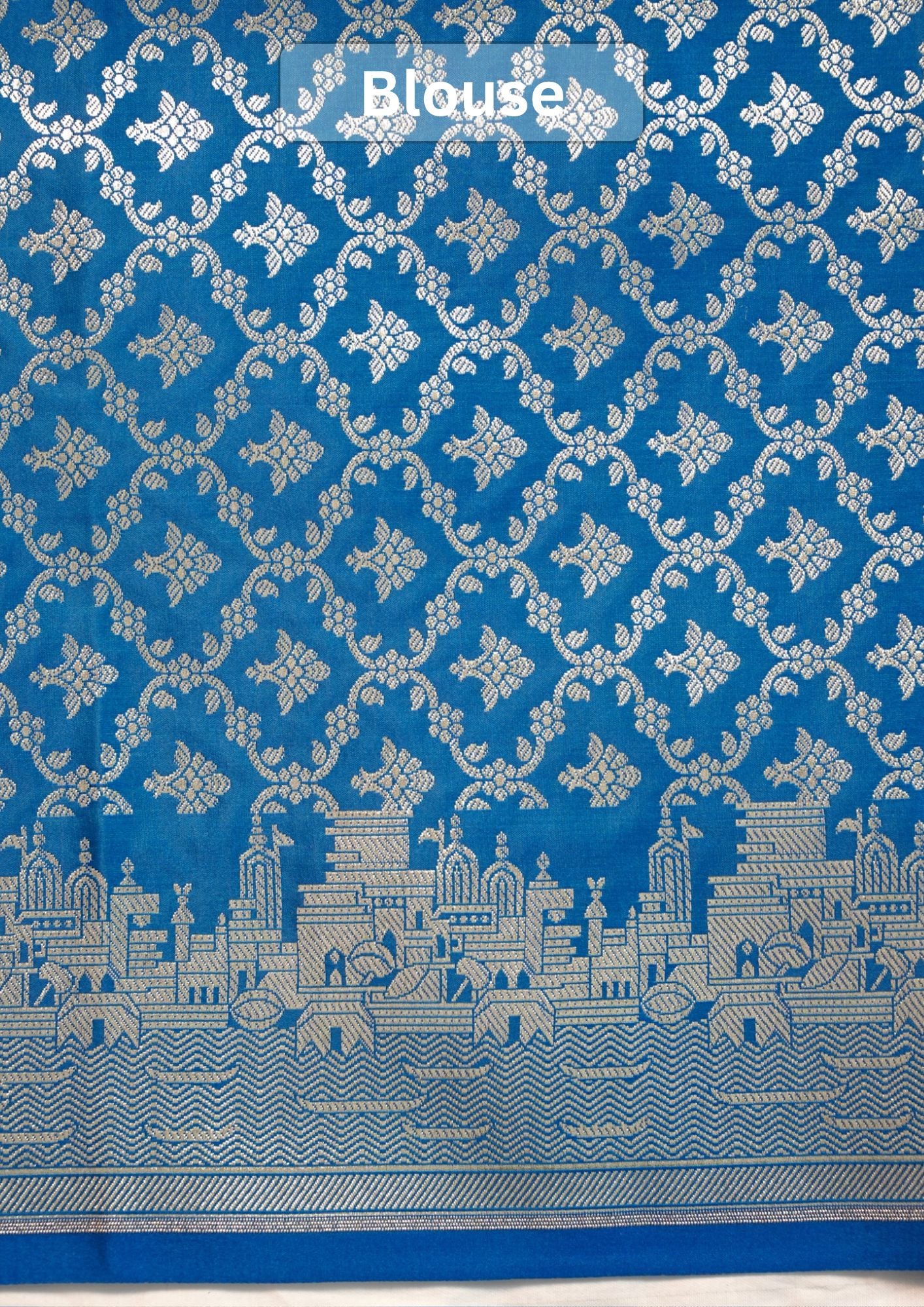 Waah Banaras 055J: Azure Blue Banarasi Pure Massaru silk saree with Ghat Border