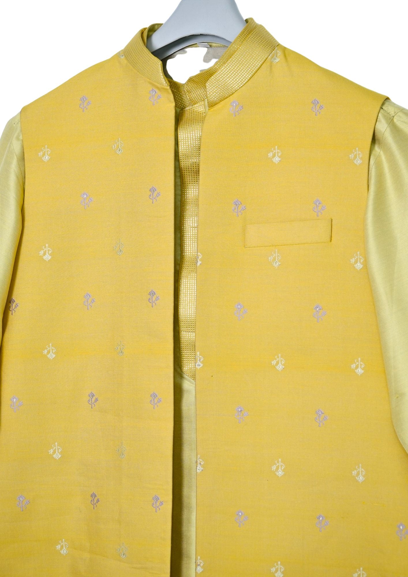 MJ 012F: Lemon Shade Banarasi Silk Kurta Payjama Jacket
