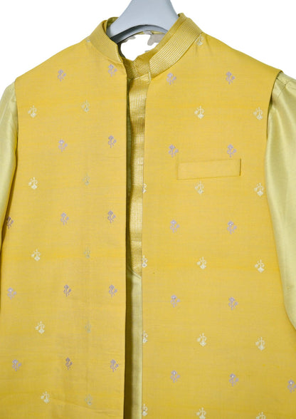 MJ 012F: Lemon Shade Banarasi Silk Kurta Payjama Jacket