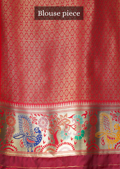 UTSAV BANARAS 353: Ivory Gold Brocade Tissue Silk Saree with Multicolor Peacock Meenakari Zari Border &amp; Palla