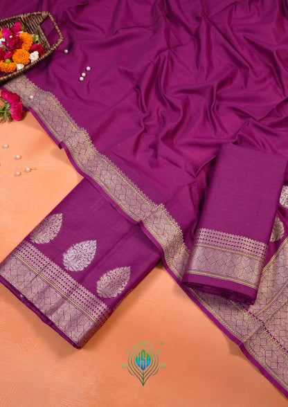 MANSI 176: Royal Magenta Soft Silk Sona Rupa Zari Suit Set