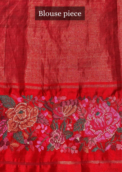Founder Choice 059: Surkh Laal Pure Kanjivaram Silk Saree with Cross Stitch Handwork | Silk Mark Certified