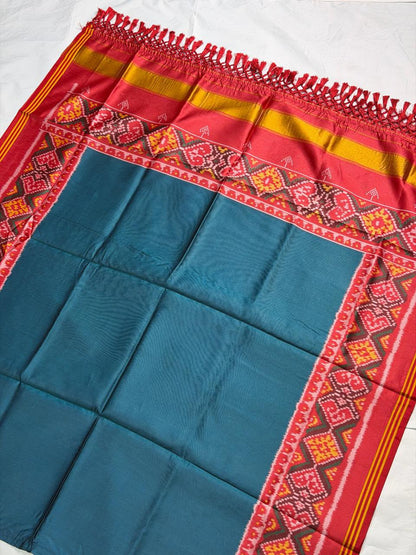 MCD 032: Beautiful Teal Blue Patola Silk Dupatta With Tassels And Standard Length