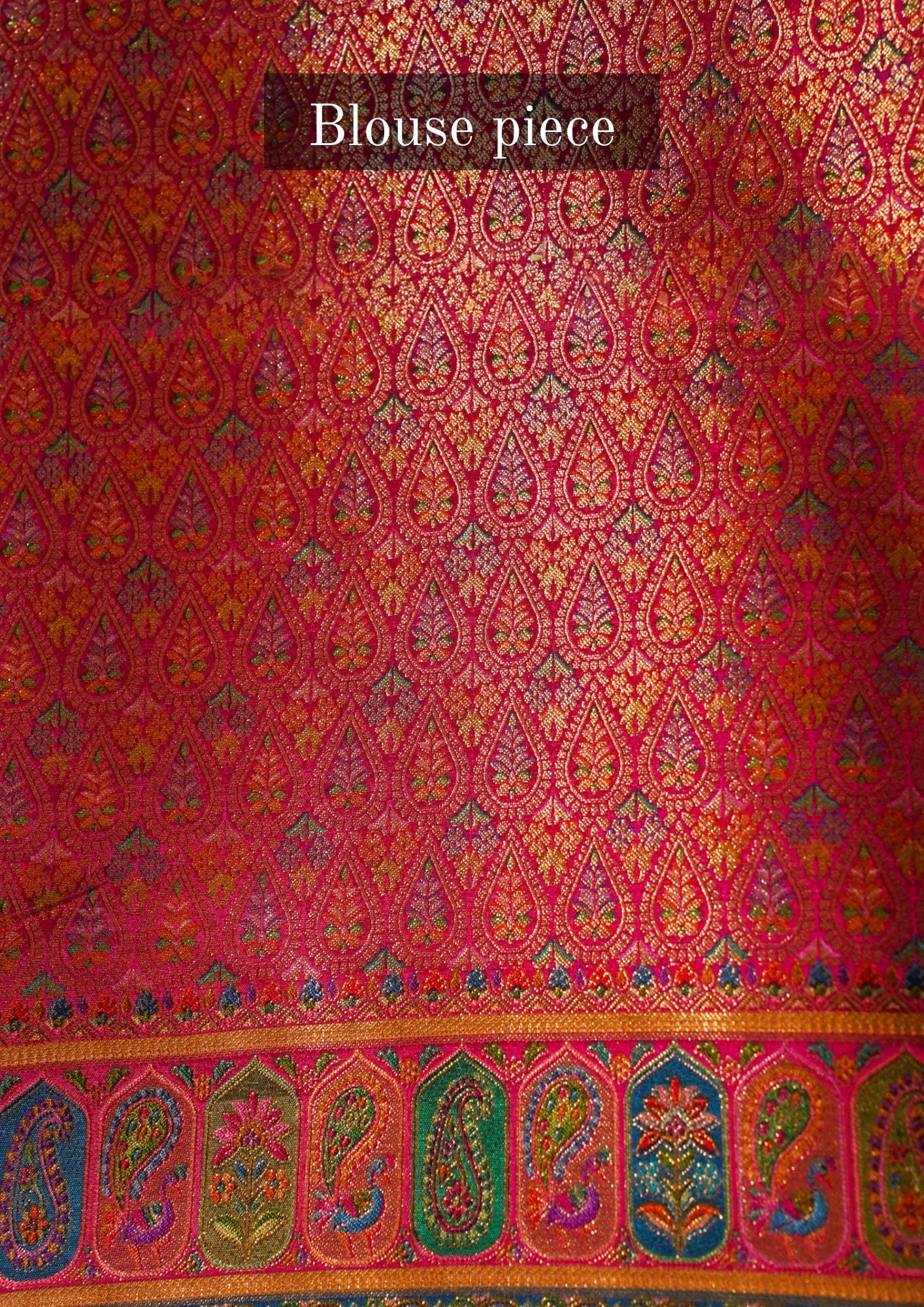 Waah Banaras 125 Golden Brocade Silk Saree with Meenakari Peacock &amp; Royal Arch Motifs