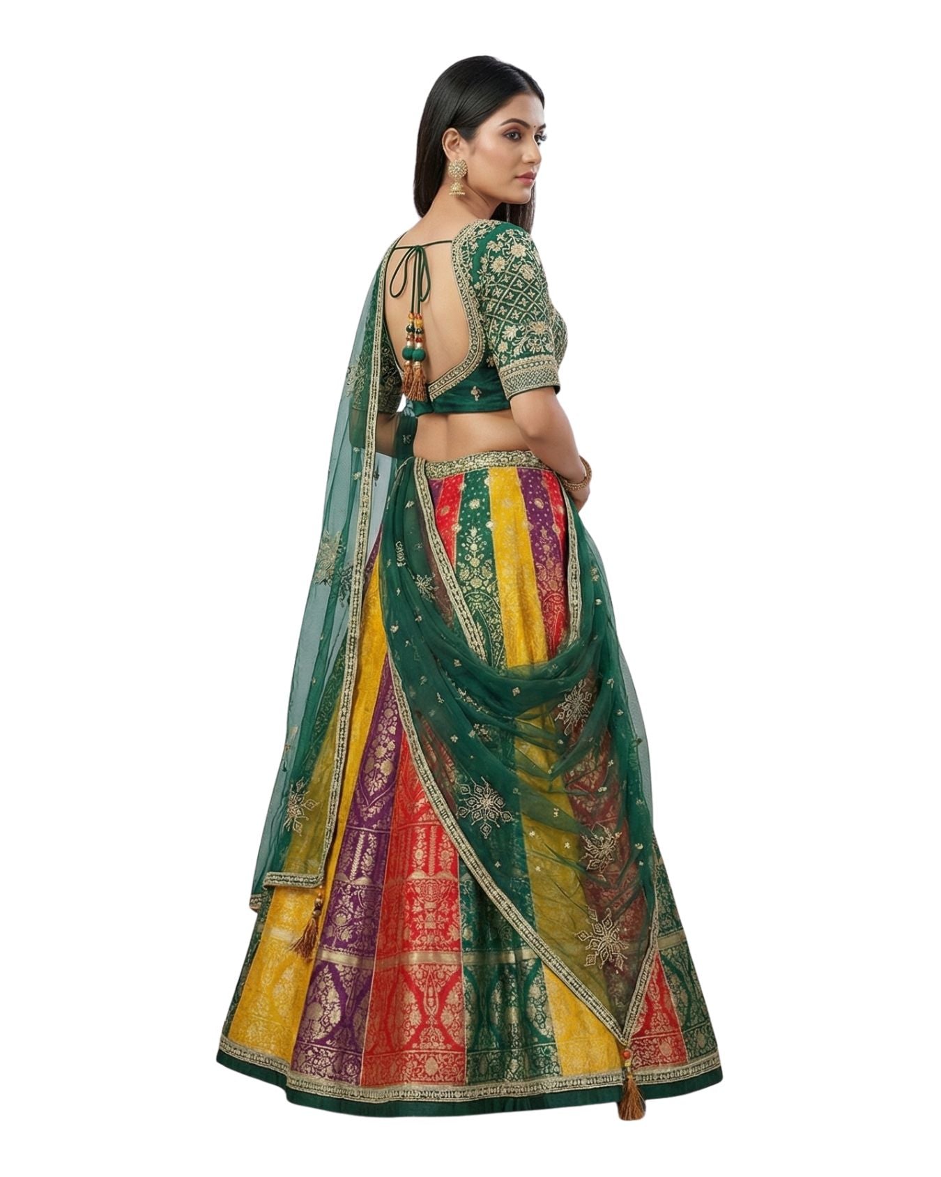 "Mansi 012" Banarasi Multicolor Lehenga With Stitched Blouse