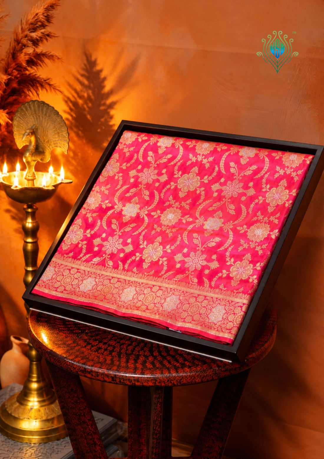 VIRASAT 433C: Gajari Pink Dual Tone Pure Katan Silk Alfi Saree with Sona Rupa Zari Floral Jaal &amp; Zari Border | Silk Mark Certified