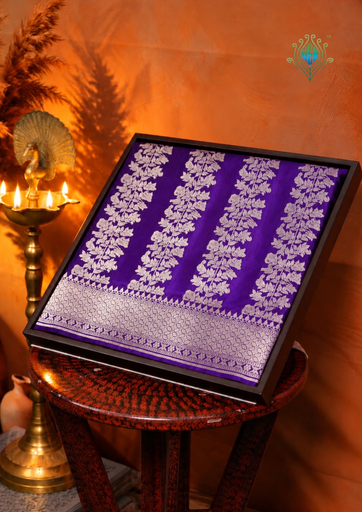 "VIRASAT 186C" Pure Handloom Katan Silk Saree With Elegant Vertical Stripes with Traditional Border &amp; Pall