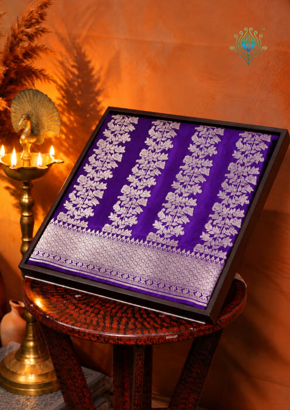"VIRASAT 186C" Pure Handloom Katan Silk Saree With Elegant Vertical Stripes with Traditional Border &amp; Pall