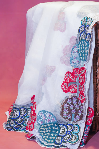 "Virasat 273" Banarasi Kora Silk Multicolor Pure Embroidery Meenakari Saree