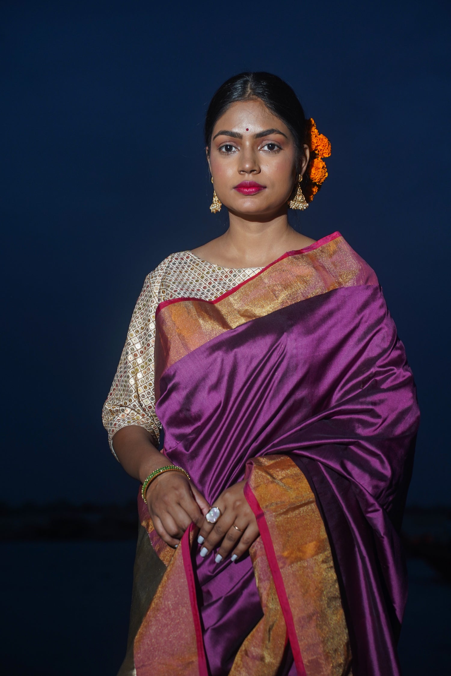 Purple Pure Katan Silk Banarasi Handloom Saree