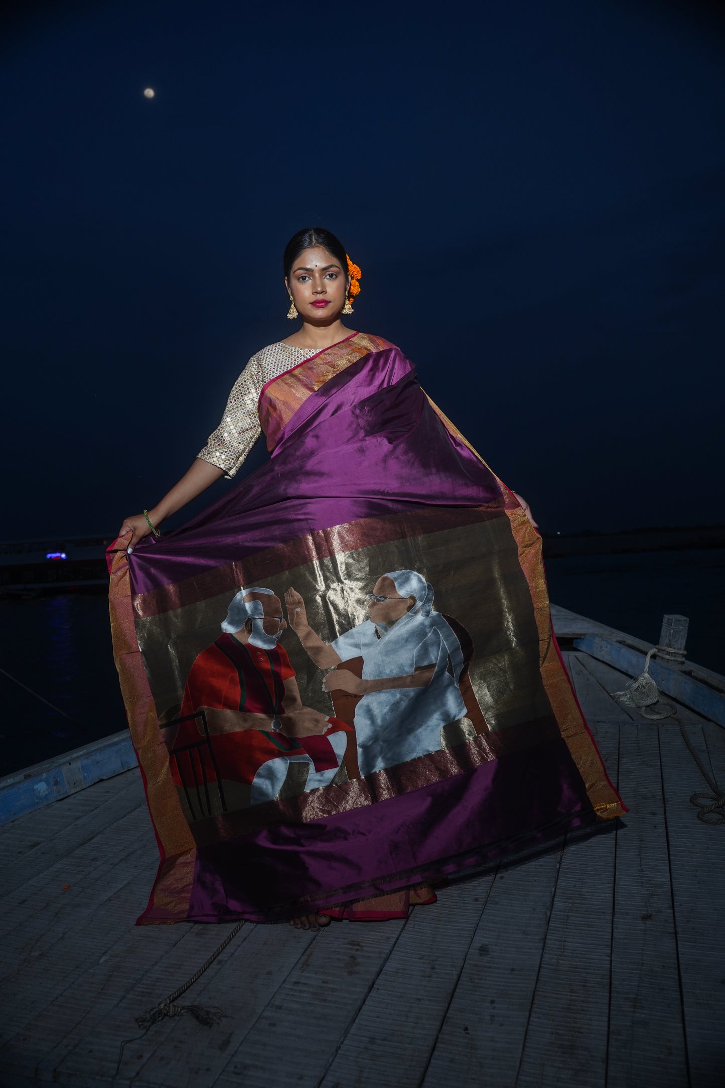 Purple Pure Katan Silk Banarasi Handloom Saree