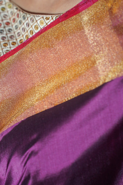 Purple Pure Katan Silk Banarasi Handloom Saree