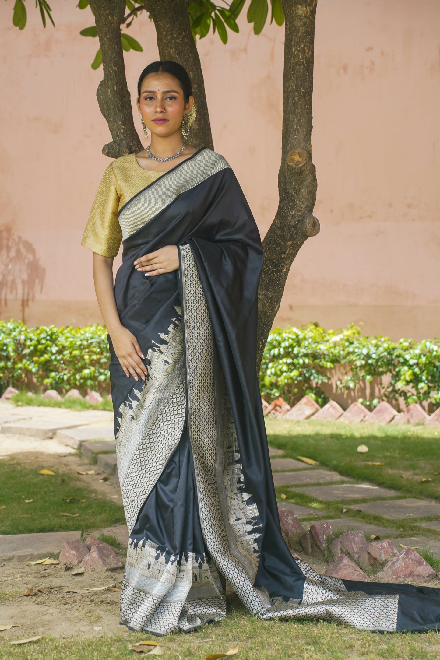 Black Pure Katan Silk Banarasi Handloom Saree