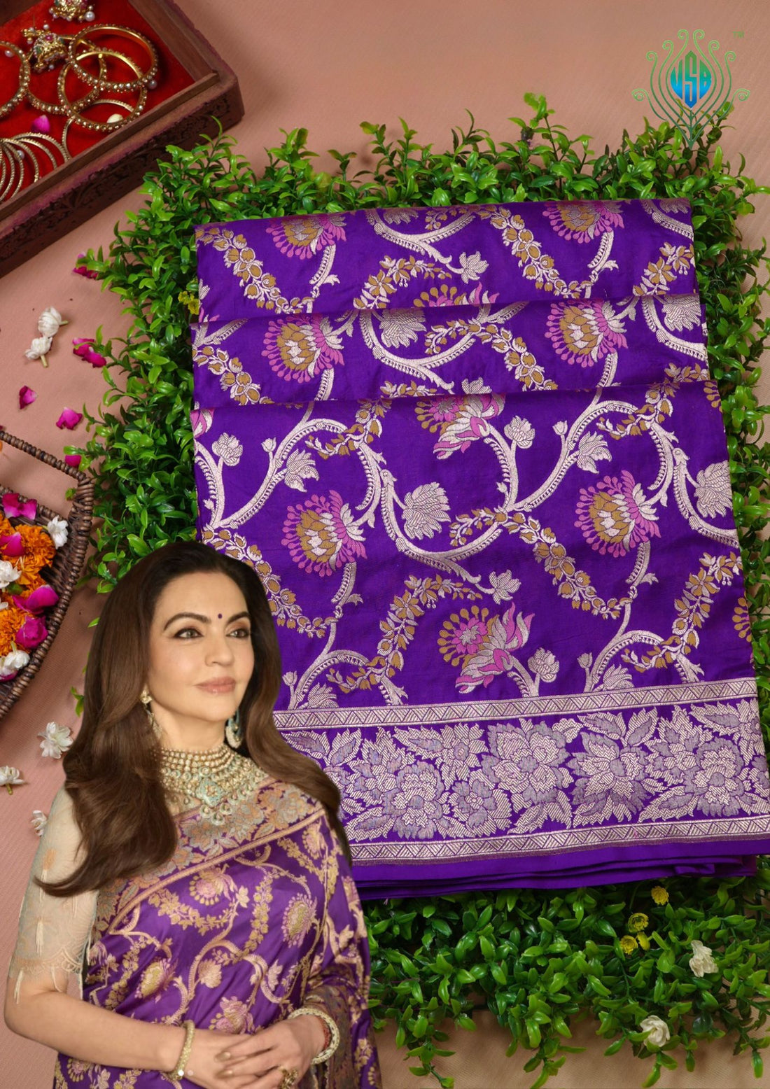 VIRASAT 426: Pure Handloom Kadwa Katan Silk Saree – Royal Purple | Silk Mark Certified | Celebrity Choice