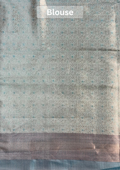 VIRASAT 449: Pure Handloom Kimkhwab Rangkat Silk Saree Soothing Blue | Banarasi Masterpiece