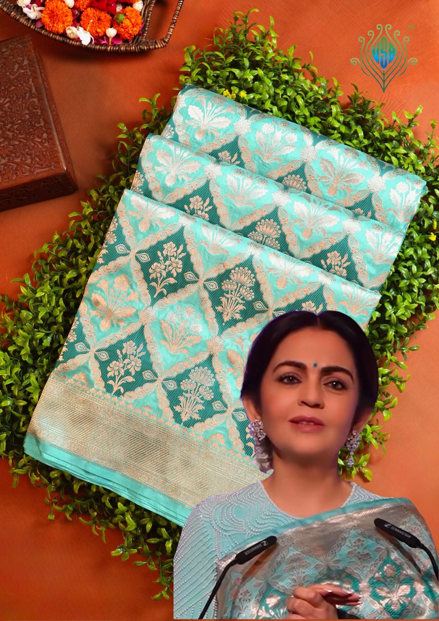 VIRASAT 427C: Silk Mark Certified Sea Green Pure Handloom Silk Saree with Kadwa Zari Weaving