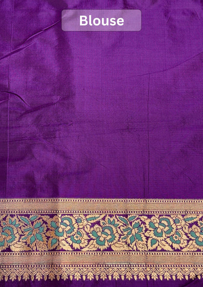 VIRASAT 419: Royal Purple Pure Handloom Floral Jaal Meenakari Saree | Silk Mark Certified