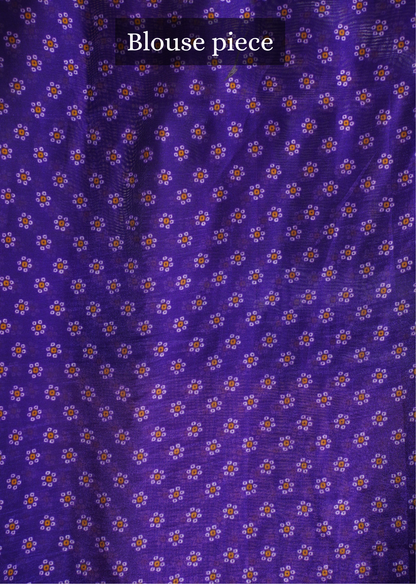 Waah Banaras 064 Violet Malai Silk Saree with Floral &amp; leaf Print &amp; Zari Border