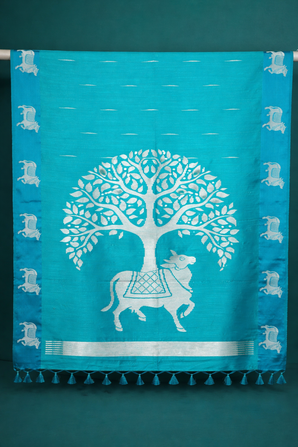 UTSAV BANARAS 247: Sea Green Banarasi Raw Silk Saree Elegant Animal Motif Weave