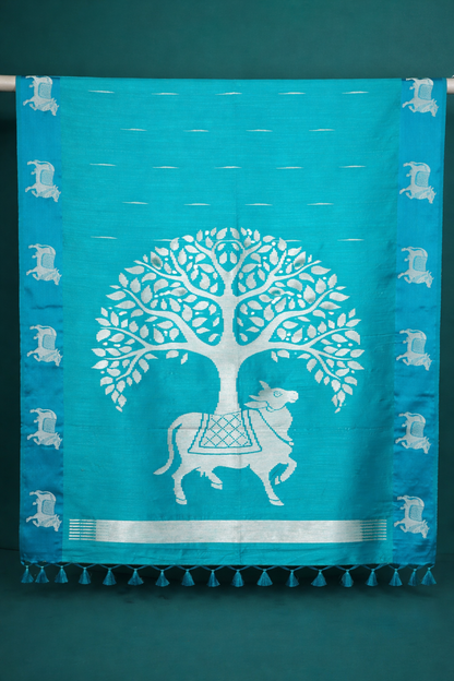 UTSAV BANARAS 247: Sea Green Banarasi Raw Silk Saree Elegant Animal Motif Weave