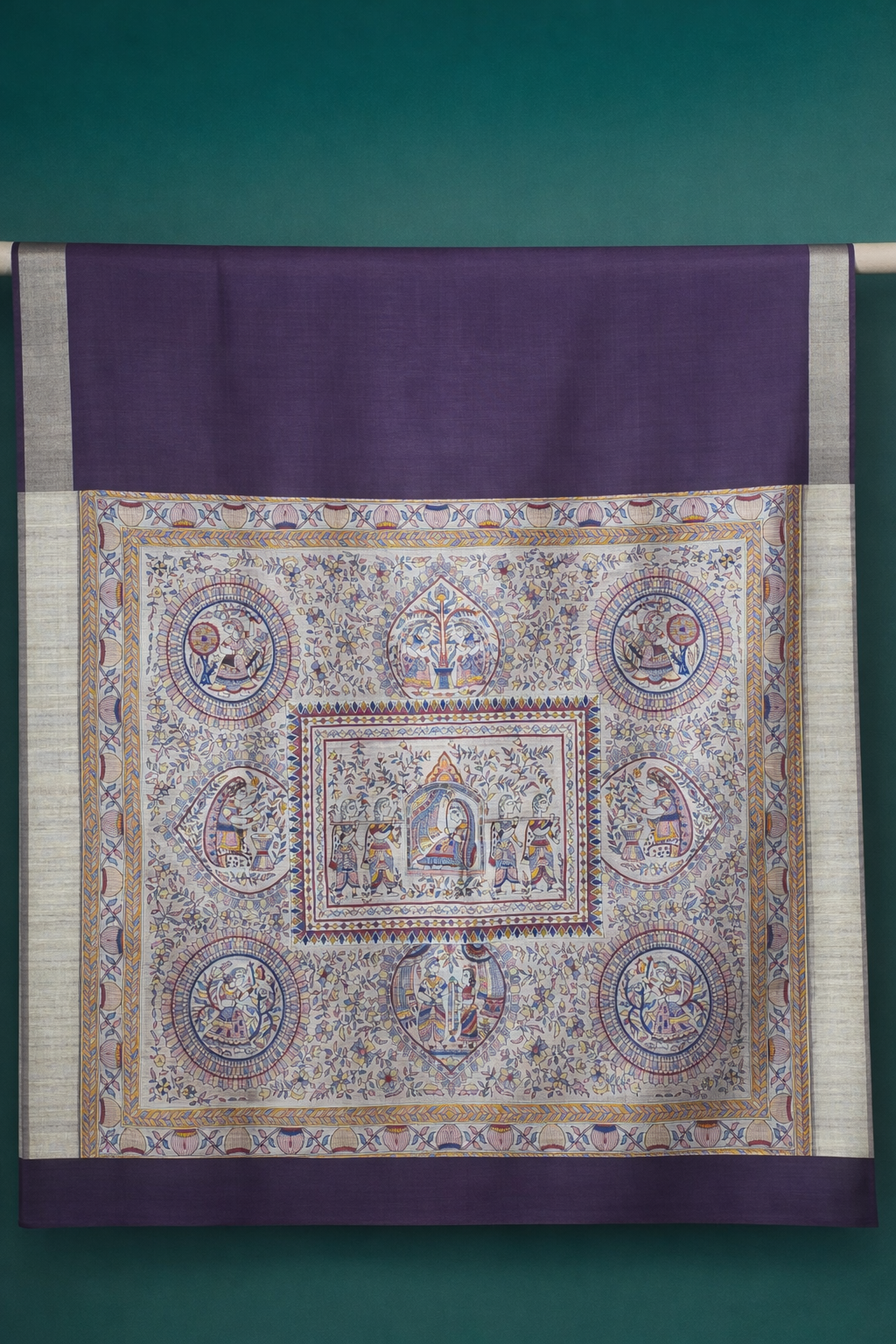 UTSAV BANARAS 226: Deep Wine Banarasi Raw Silk Saree with Madhubani Print Palla &amp; Zari Border