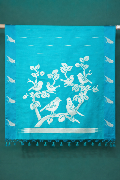 UTSAV BANARAS 215: Sea Green Banarasi Raw Silk Saree Elegant Bird Motif Weave