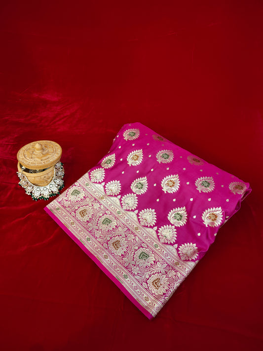 Magenta Pure Handloom Banarasi Silk Saree