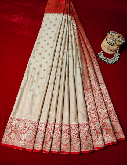 Off White Pure Handloom Banarasi Silk Saree