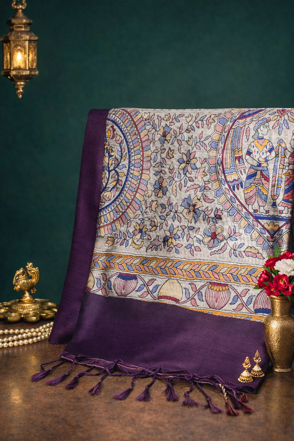 UTSAV BANARAS 226: Deep Wine Banarasi Raw Silk Saree with Madhubani Print Palla &amp; Zari Border