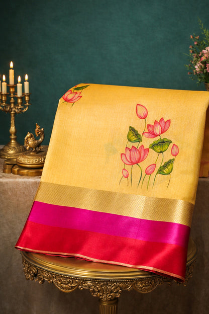 UTSAV BANARAS 296: Soft Pastel Yellow Banarasi Raw Silk Saree with Patola print Palla