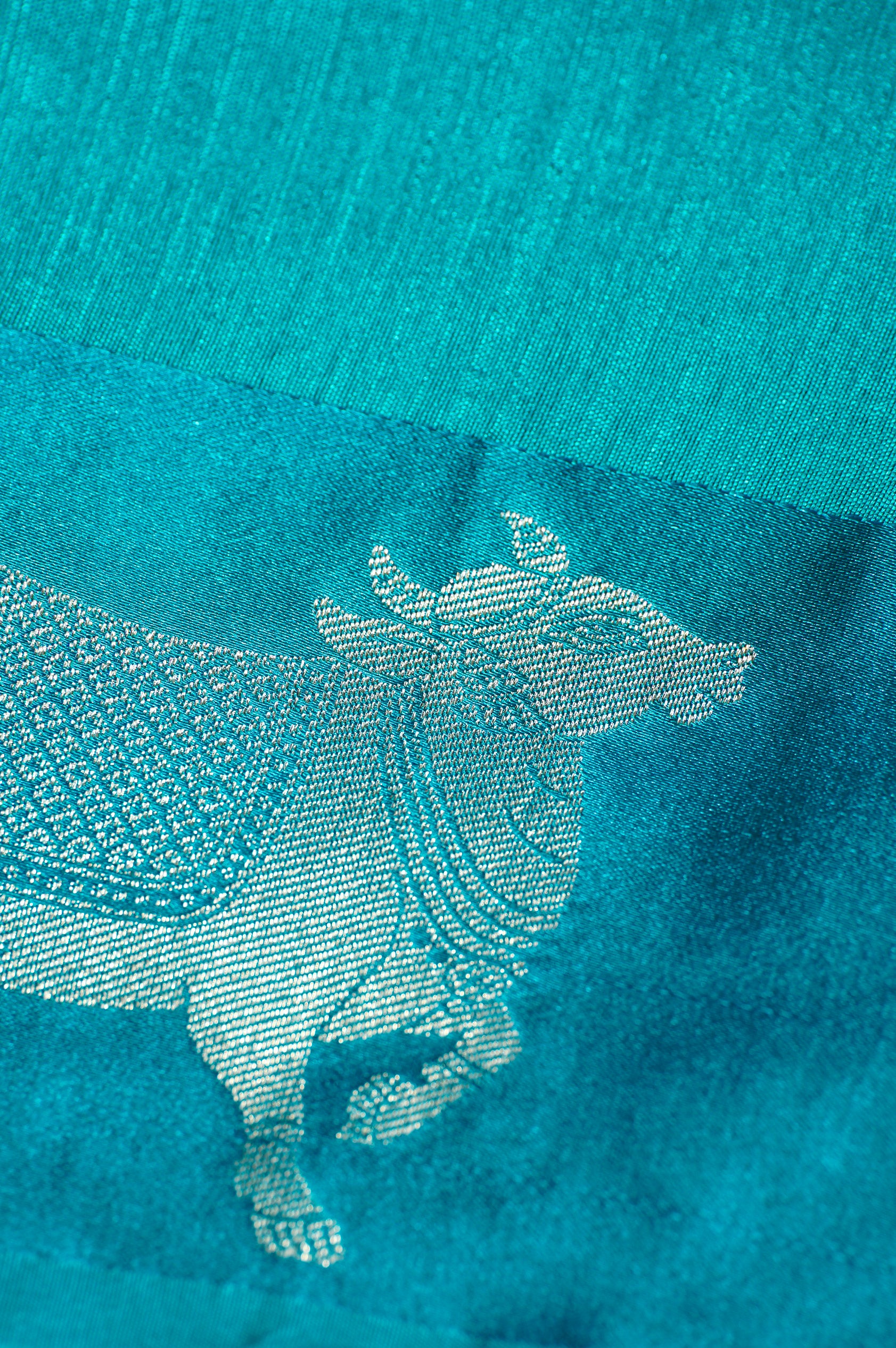 UTSAV BANARAS 247: Sea Green Banarasi Raw Silk Saree Elegant Animal Motif Weave