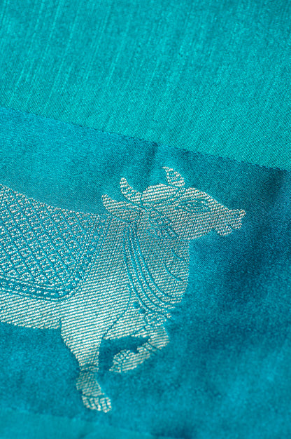 UTSAV BANARAS 247: Sea Green Banarasi Raw Silk Saree Elegant Animal Motif Weave