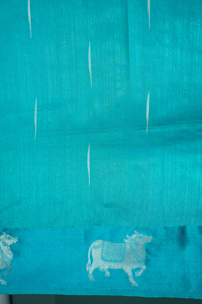 UTSAV BANARAS 247: Sea Green Banarasi Raw Silk Saree Elegant Animal Motif Weave