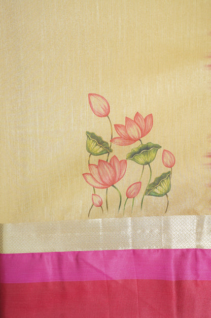 UTSAV BANARAS 296: Soft Pastel Yellow Banarasi Raw Silk Saree with Patola print Palla