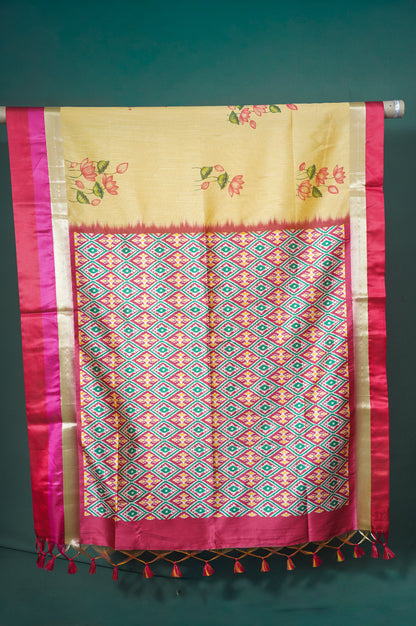 UTSAV BANARAS 296: Soft Pastel Yellow Banarasi Raw Silk Saree with Patola print Palla