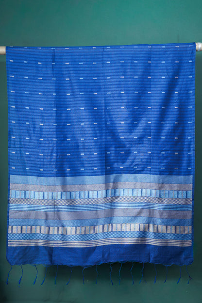 UTSAV BANARAS 212: Rich Deep Blue Banarasi Raw Silk Saree with All-Over Buti &amp; Zari-Thread Woven Palla