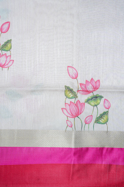 UTSAV BANARAS 297: Pearl White Banarasi Raw Silk Saree with Patola Print Palla