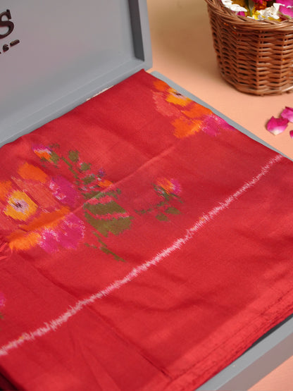 Founder Choice 070: Pure Katan Patola Ikkat Handloom Silk Saree in Dulhan Red