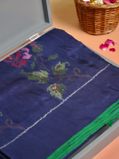 Founder Choice 073: Pure Katan Patola Ikkat Handloom Silk Saree in Indigo Blue