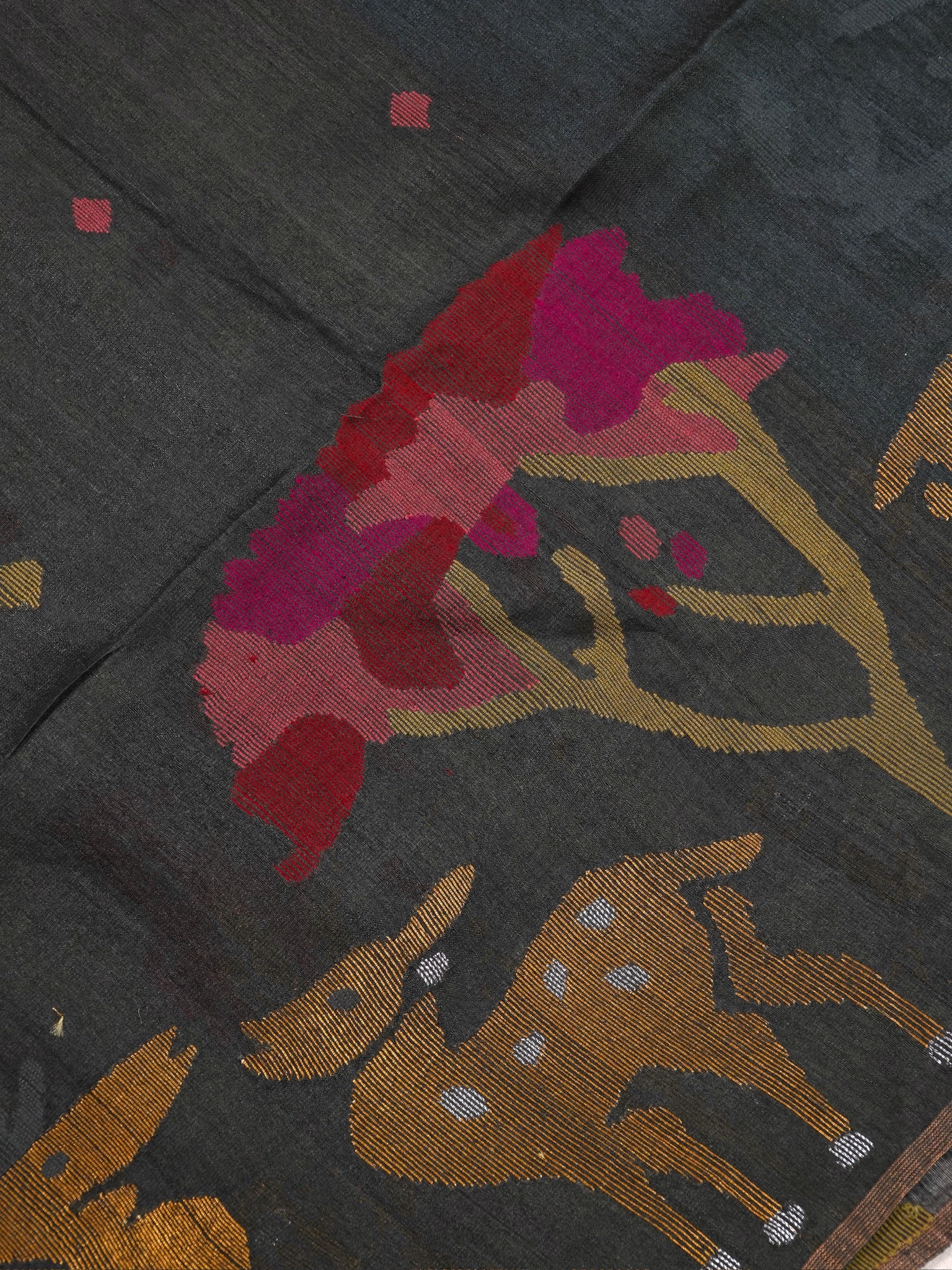 Founder Choice 075: Shadow Black Pure Handloom Jamdani Meenkari Silk Saree