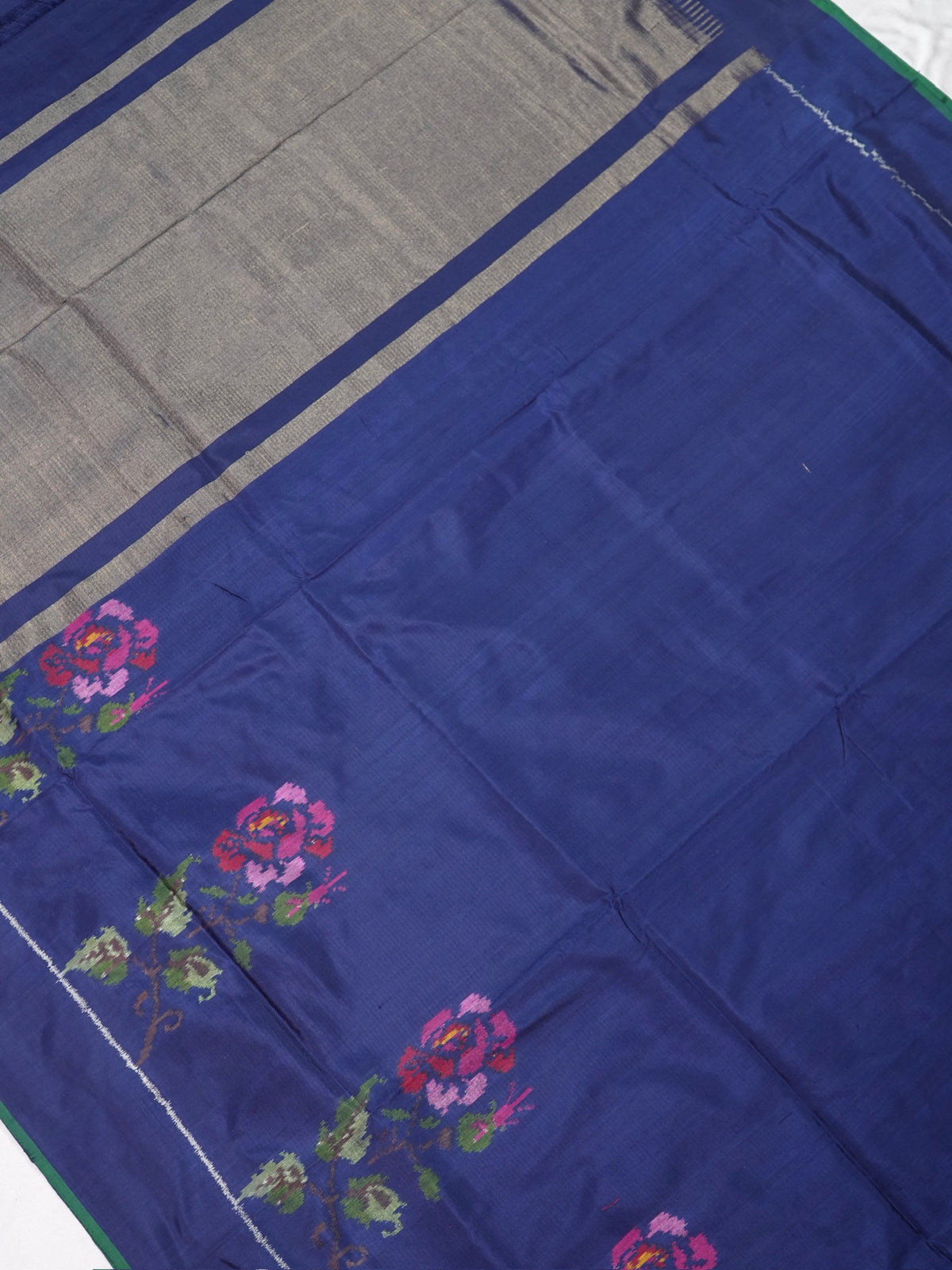 Founder Choice 073: Pure Katan Patola Ikkat Handloom Silk Saree in Indigo Blue