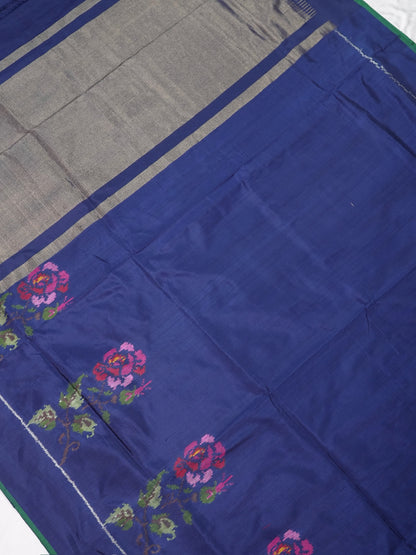 Founder Choice 073: Pure Katan Patola Ikkat Handloom Silk Saree in Indigo Blue
