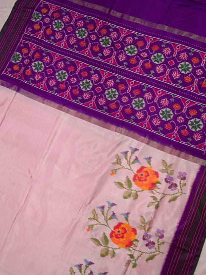 Founder Choice 071: Pure Katan Patola Ikkat Handloom Silk Saree in Lotus Pink