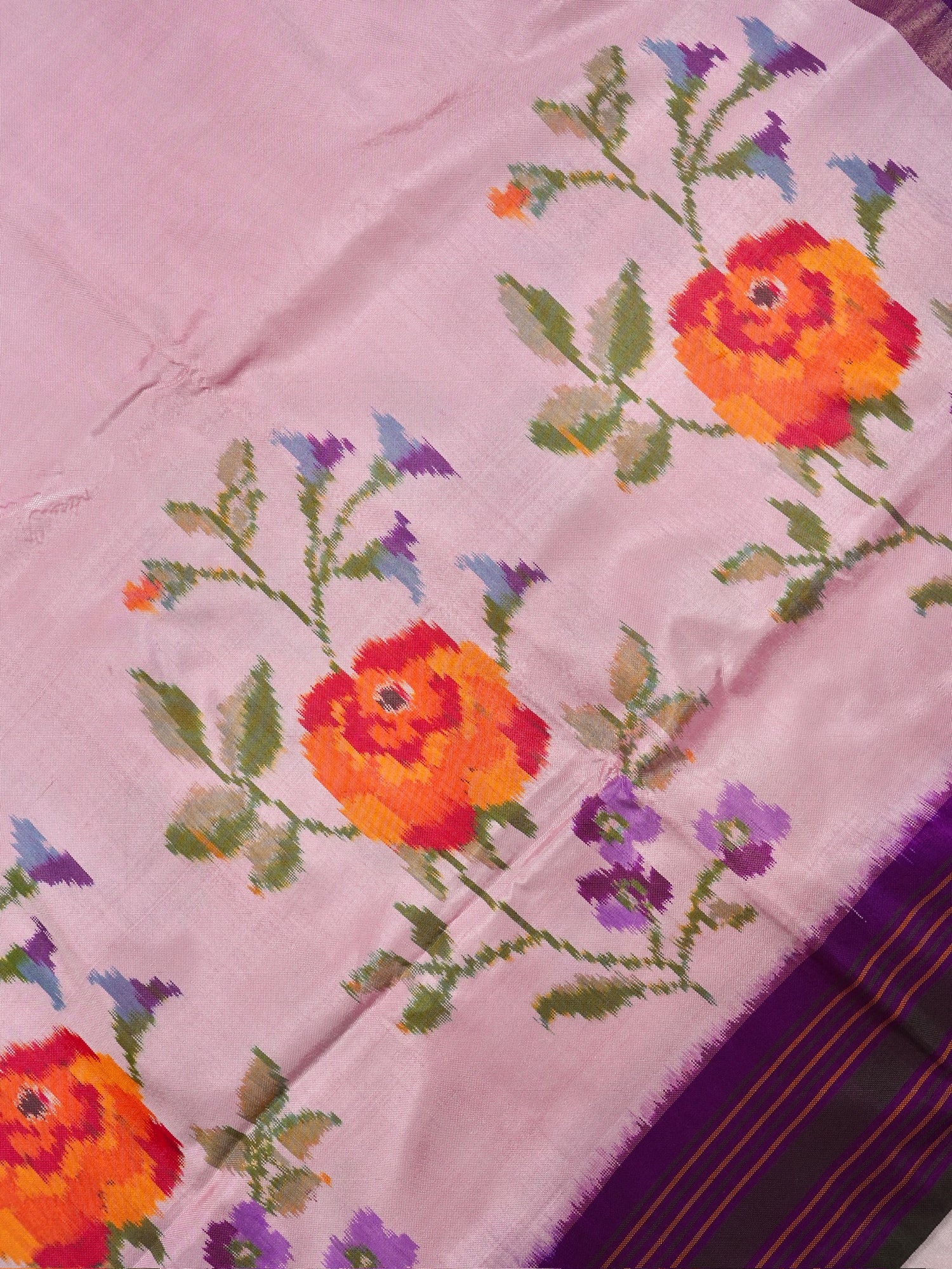 Founder Choice 071: Pure Katan Patola Ikkat Handloom Silk Saree in Lotus Pink